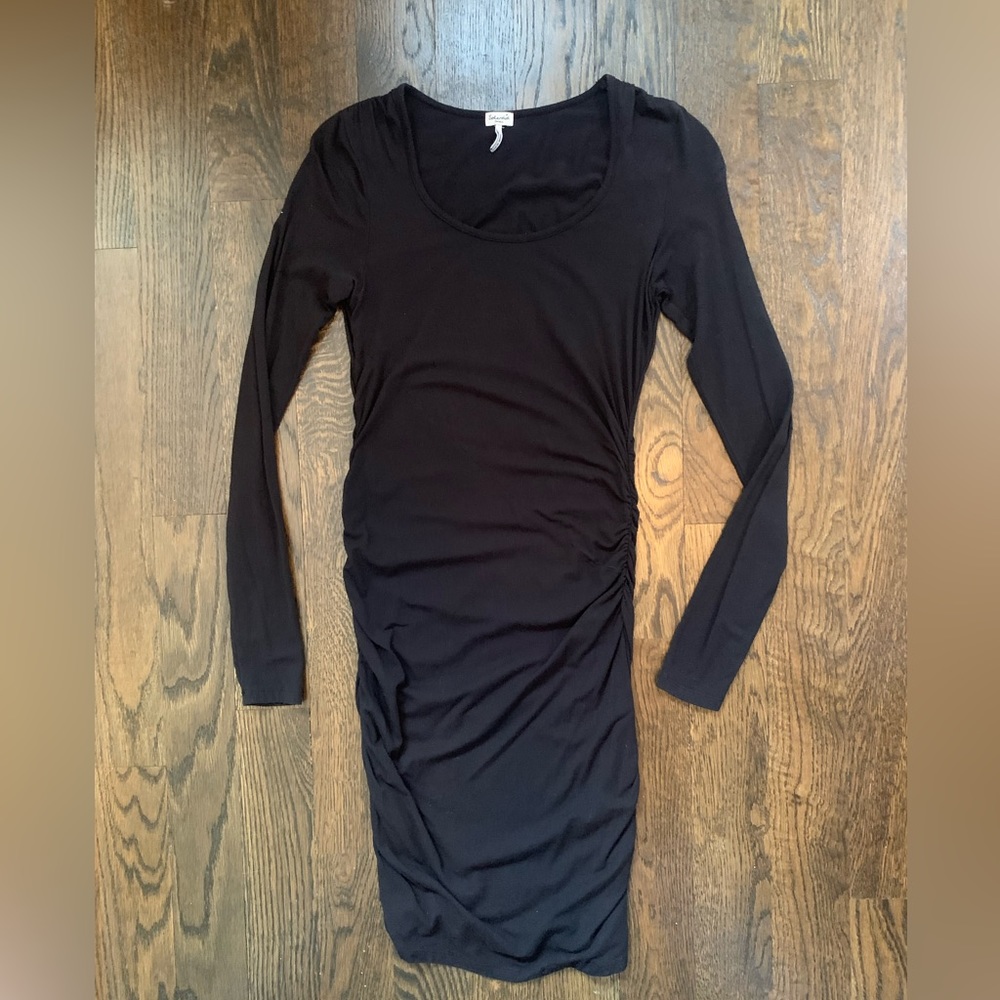 Splendid Black Ruched Body-Con Long-sleeve Dress